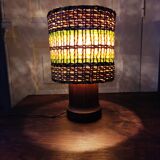 Vintage 1965 lamp in wood and raffia