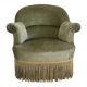 fauteuils crapaud vert sauge et frange doré