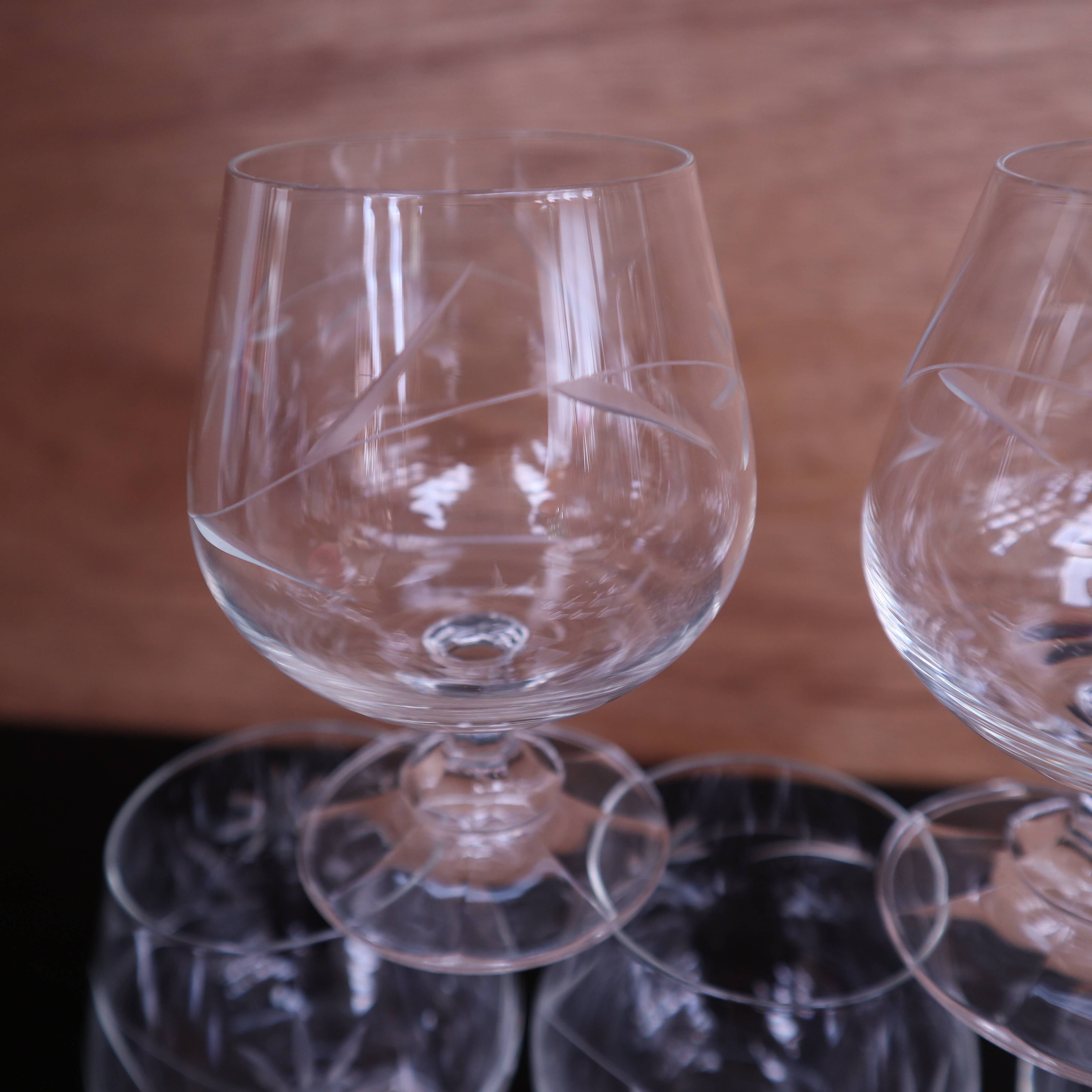 5 engraved vintage flower port glasses