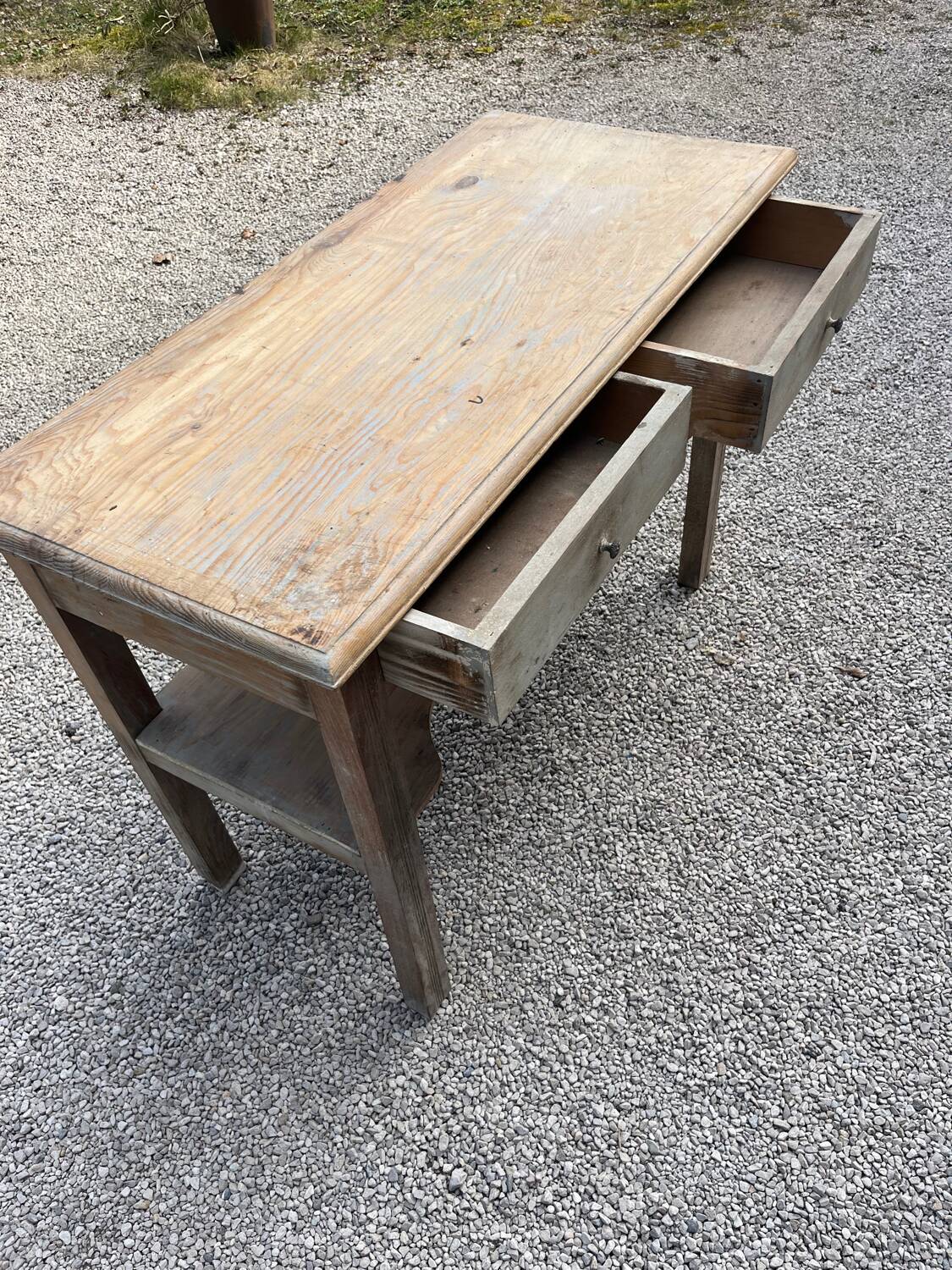 Antique console table, patinated wood
