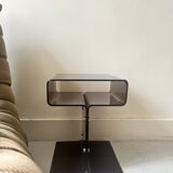 Smoked plexiglass side table/bedside table, M. Dumas for Roche Bobois 1970