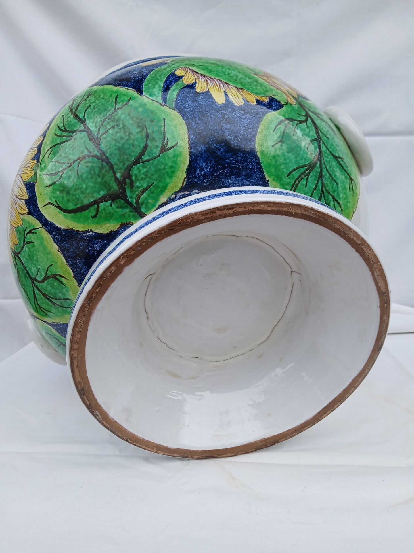 Very large painted ceramic plant pot - sunflower design