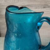 Blue cracked glass pitcher
