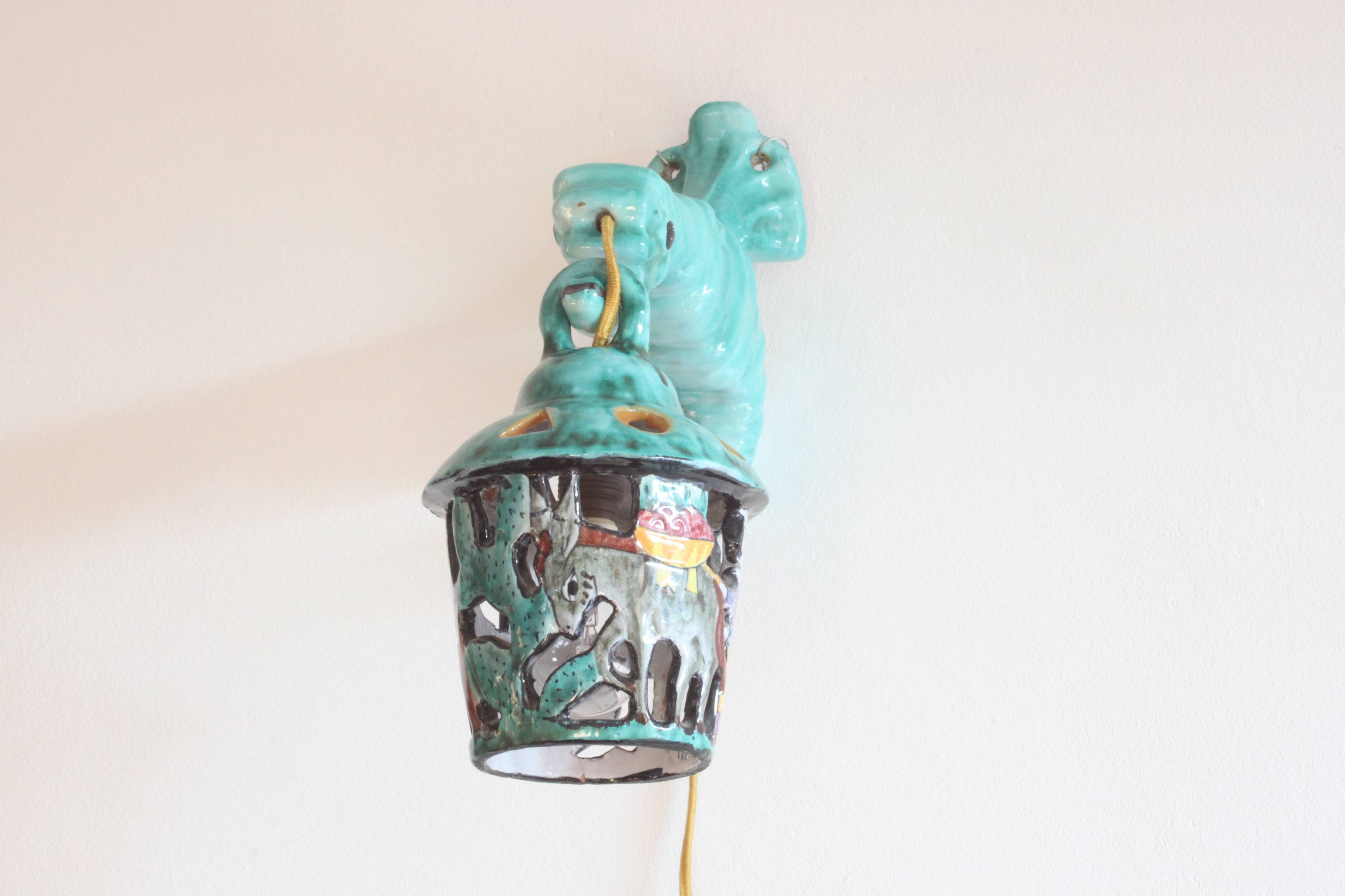 Ceramic Seahorse Lantern from Vietri Sul Mare, Italy 1960S.