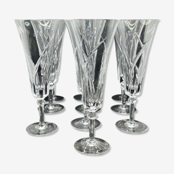 Series of 10 champagne flutes in Sèvres crystal Niagara model of the 50s