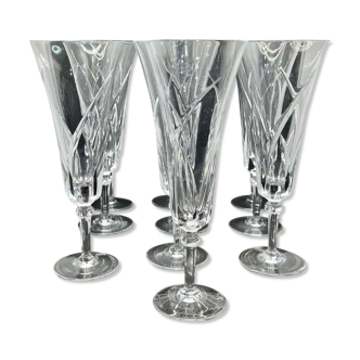 Série de 10 flûtes à champagne en cristal de Sèvres modèle Niagara des années 50