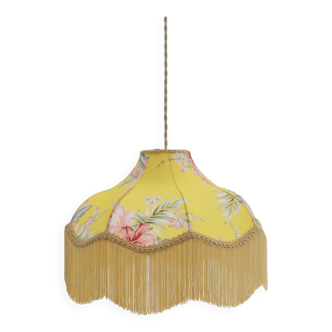 Vintage floral print pendant light with fringes