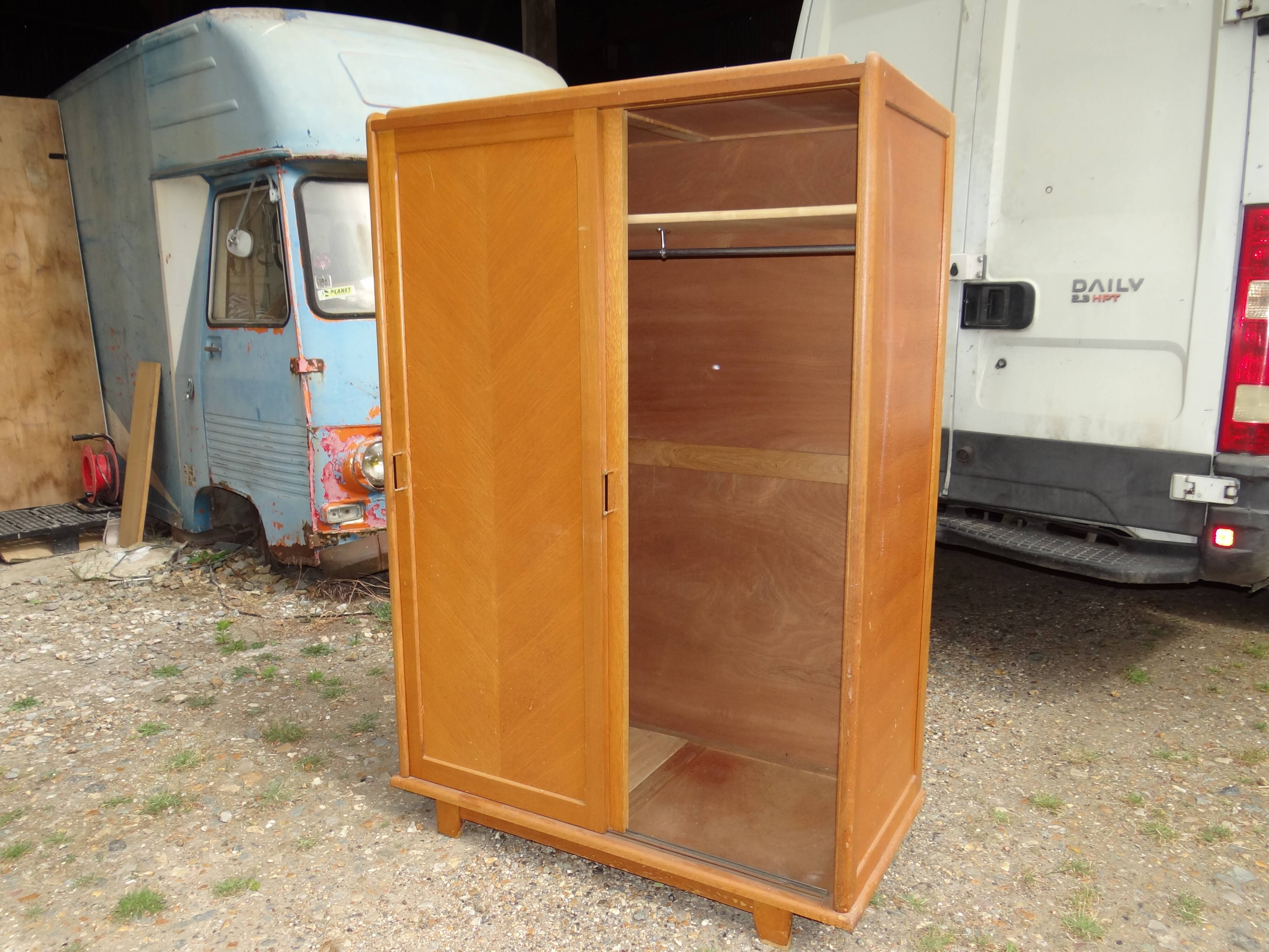 Wardrobe 1950 light oak sliding doors