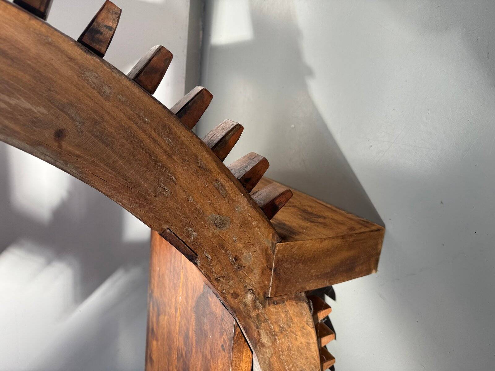 Vintage Brazilian folk art handmade round wall cabinet in Cumaru wood, 1960s