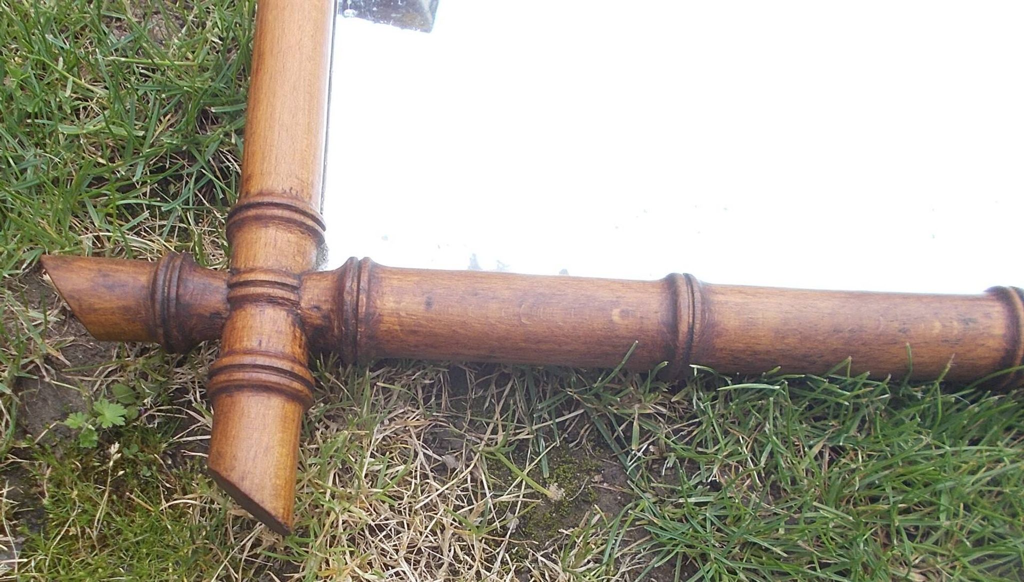 Old turned wood mirror, bamboo imitation.