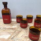 Old Service Whisky Carafe + Bucket Ice Cubes + 6 Glasses Vintage Smoked Glass