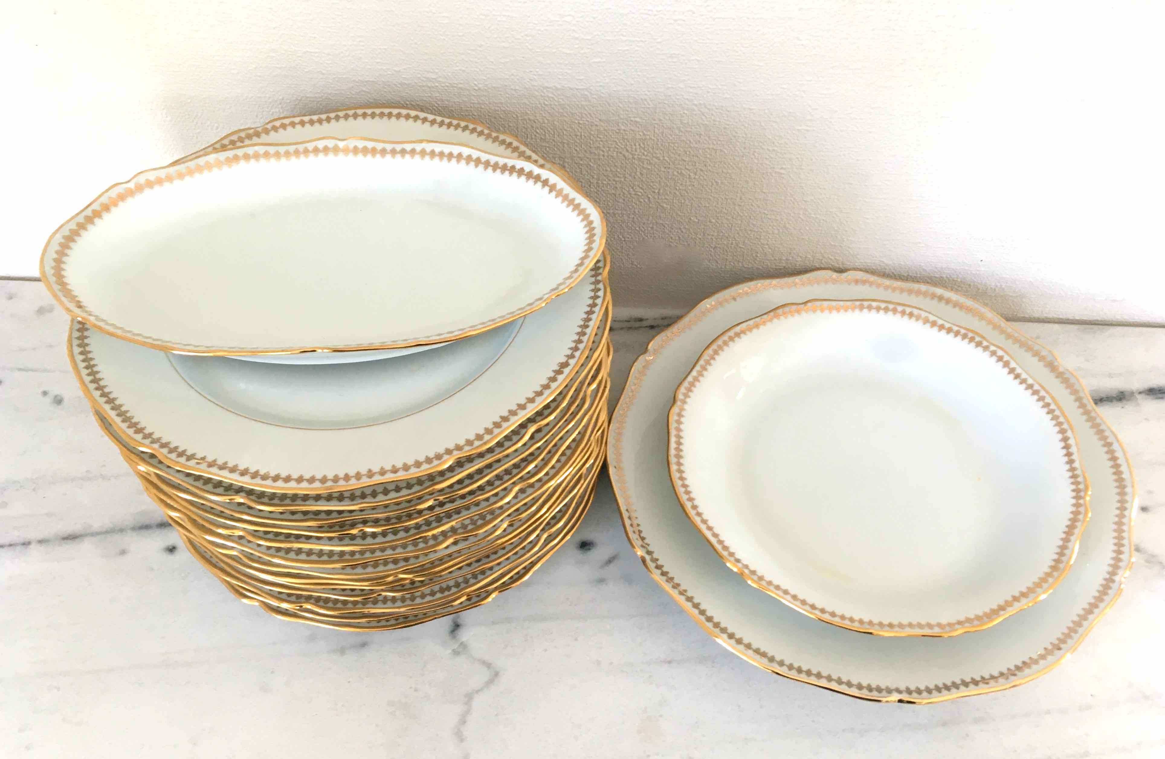 Set 12 plates and 3 dishes porcelain of Sologne