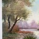 Old painting, landscape at the pond, signed Leroux, XX century