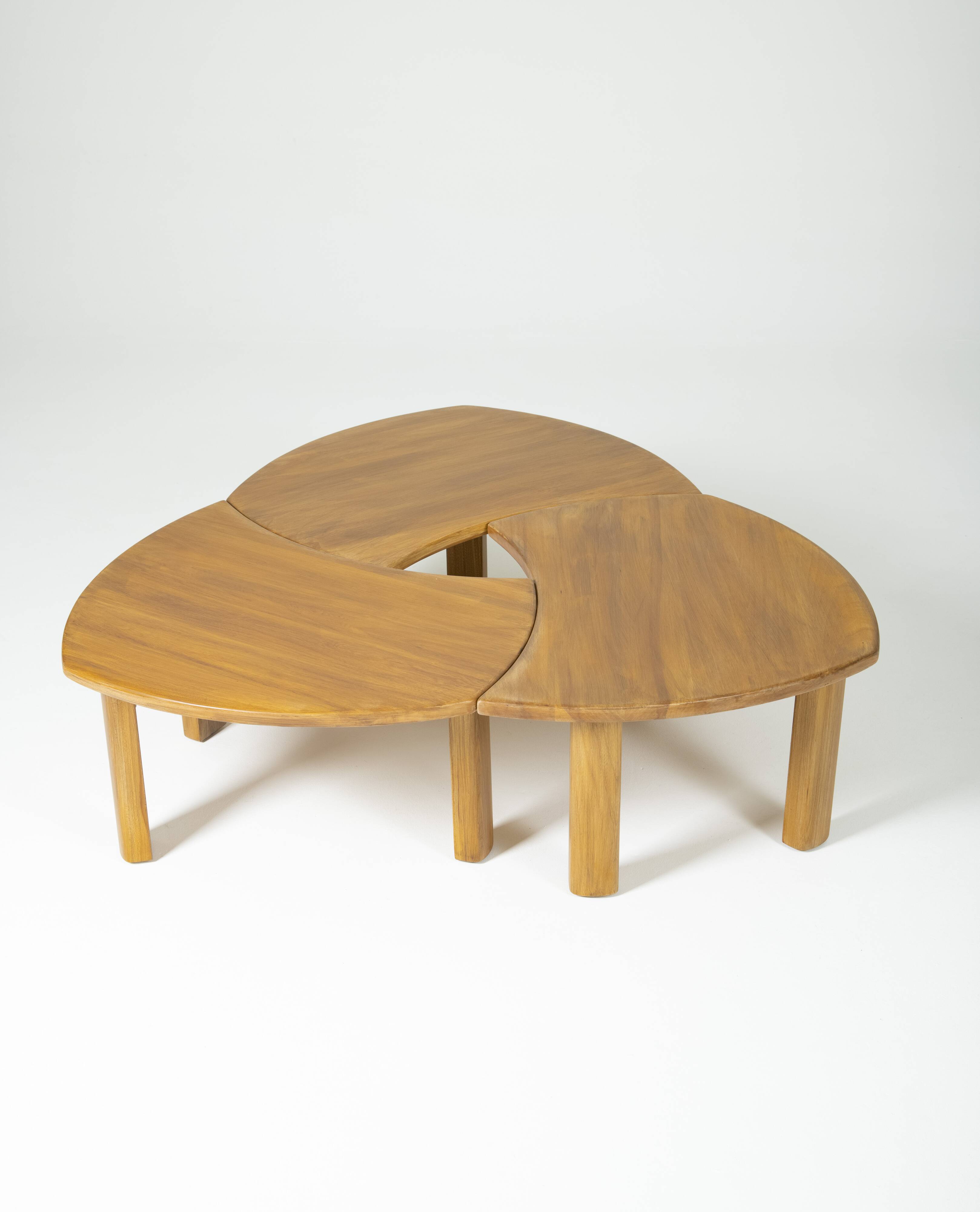 Table basse en orme massif, 1970s