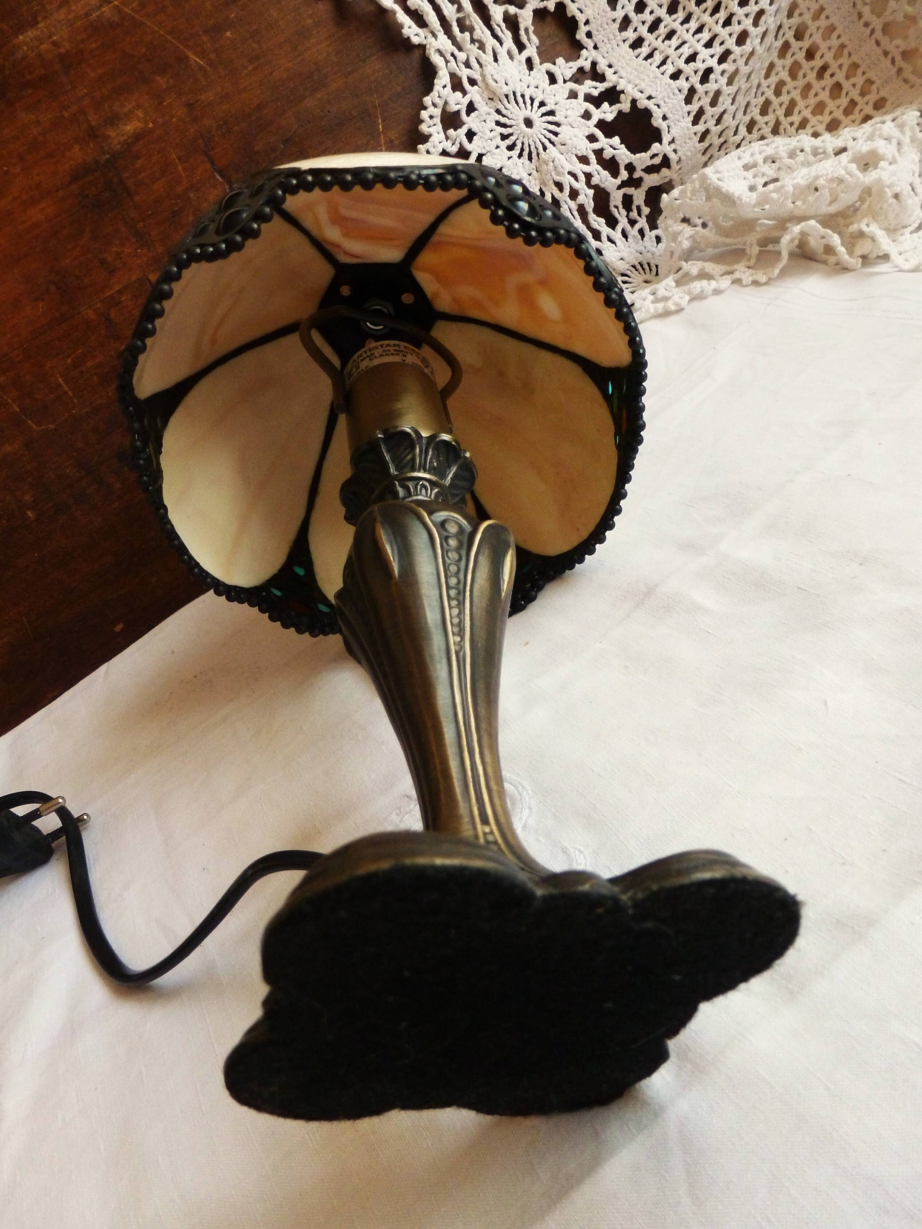 Alabaster lampshade, alabaster and brass candle holder lamp