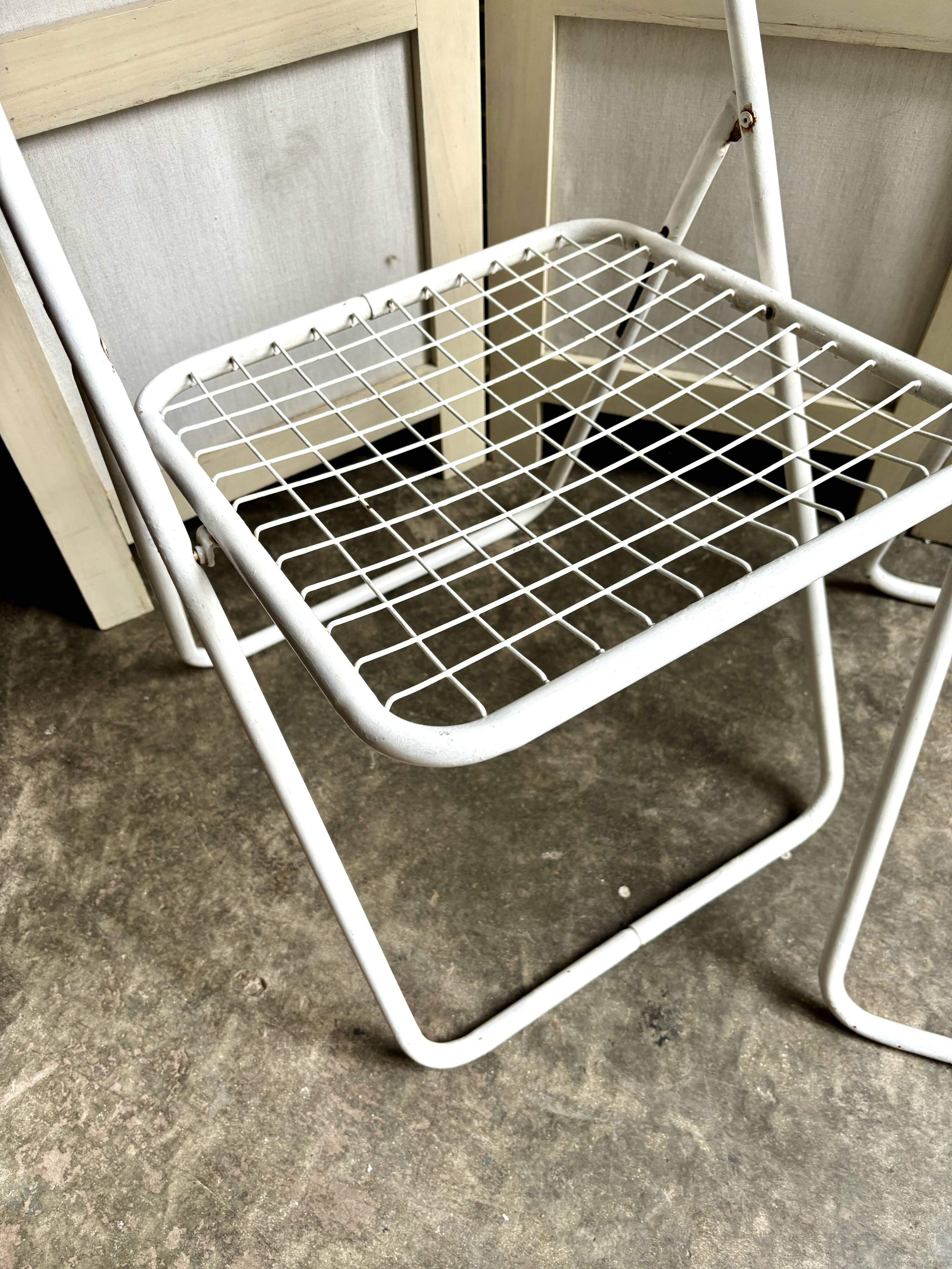2 white metal "Ted Ned" folding chairs by Niels Gammelgaard for IKEA, 1980s