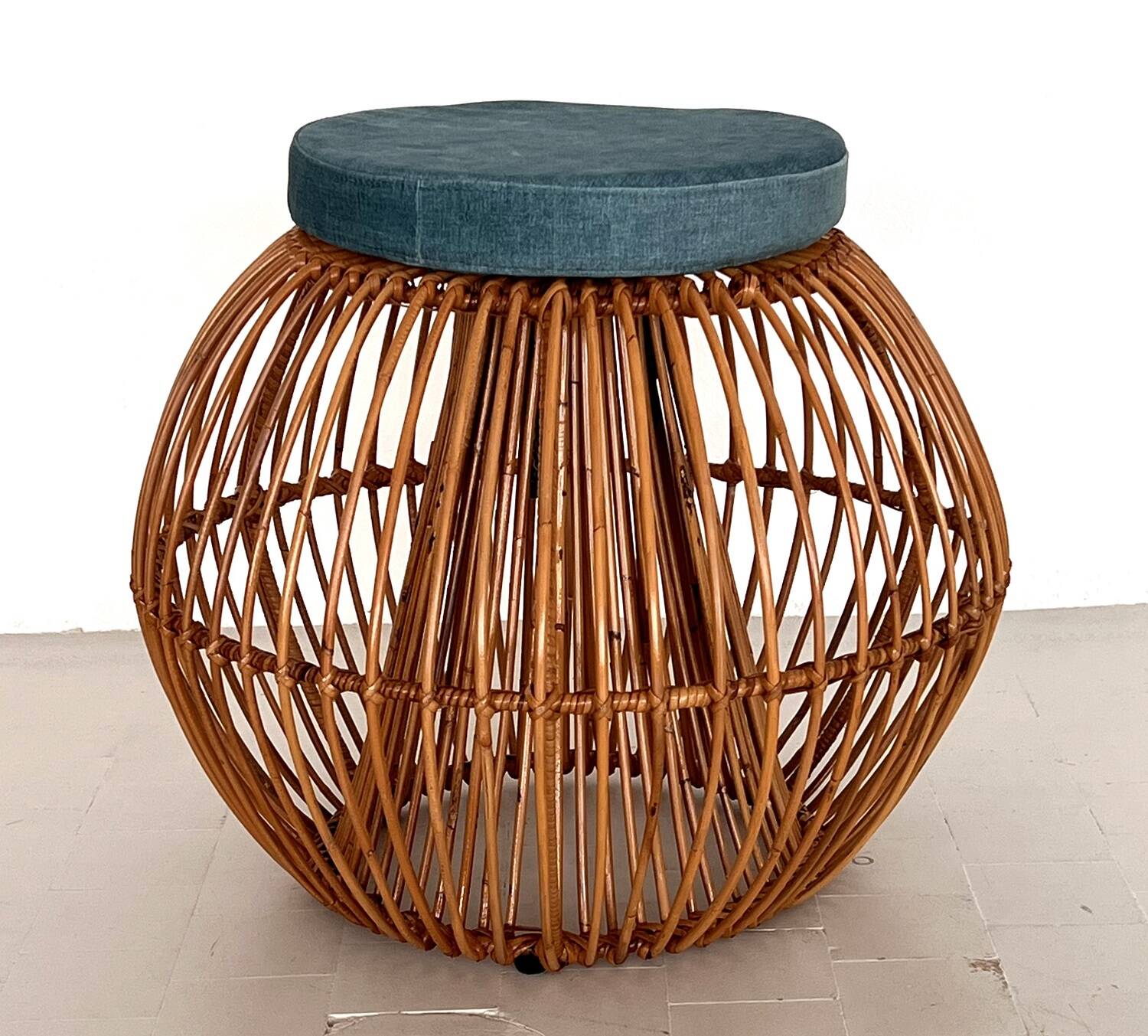 Bamboo Stool with new cushion, 1960s