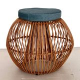 Bamboo Stool with new cushion, 1960s