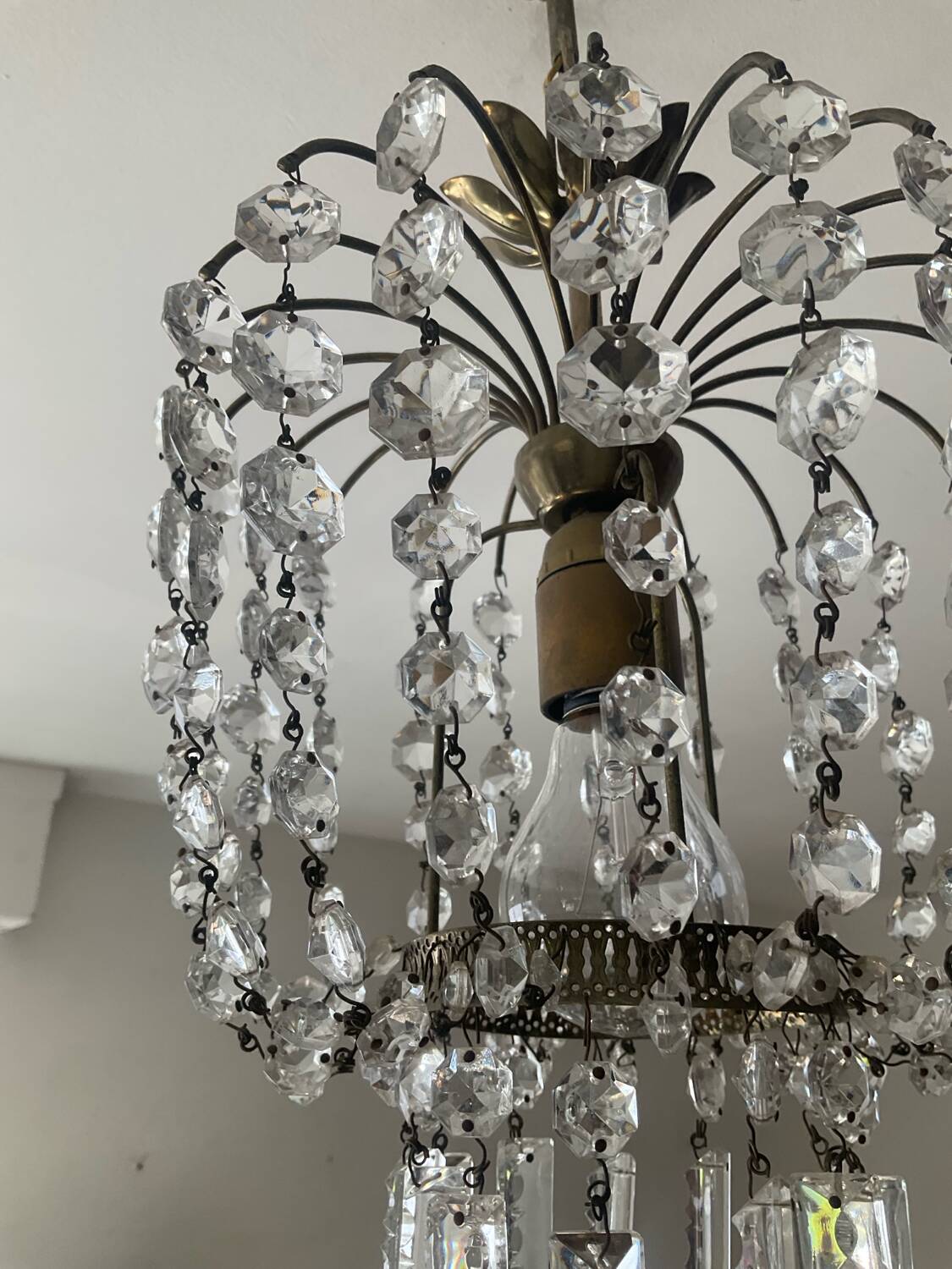 Petit lustre vintage à pampilles de cristal