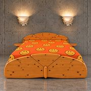 Solid pine wood double bed / 1980s
