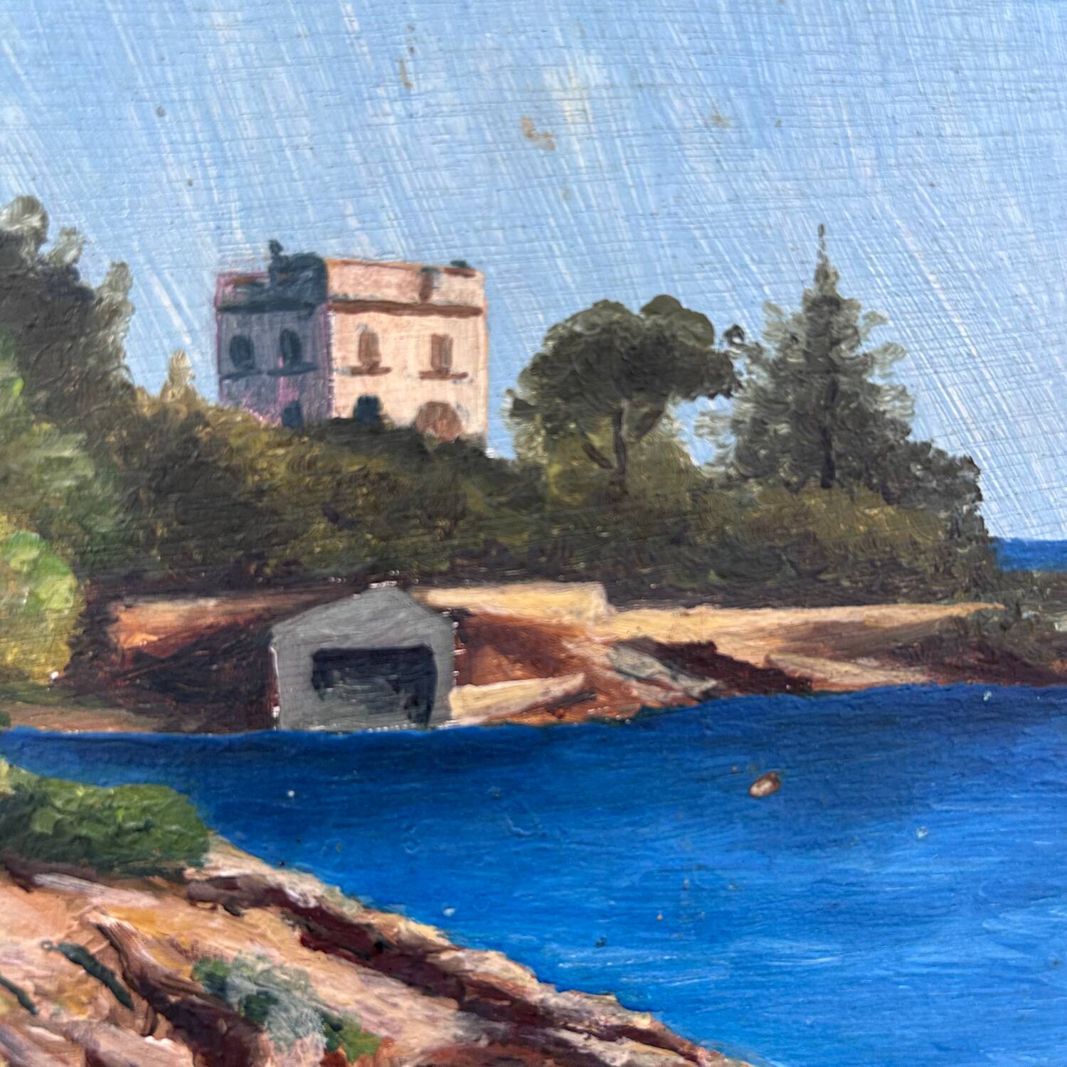 Old painting Villa on the sea