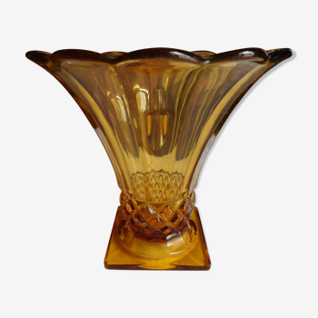 Ancien vase tulipe ambré années 50