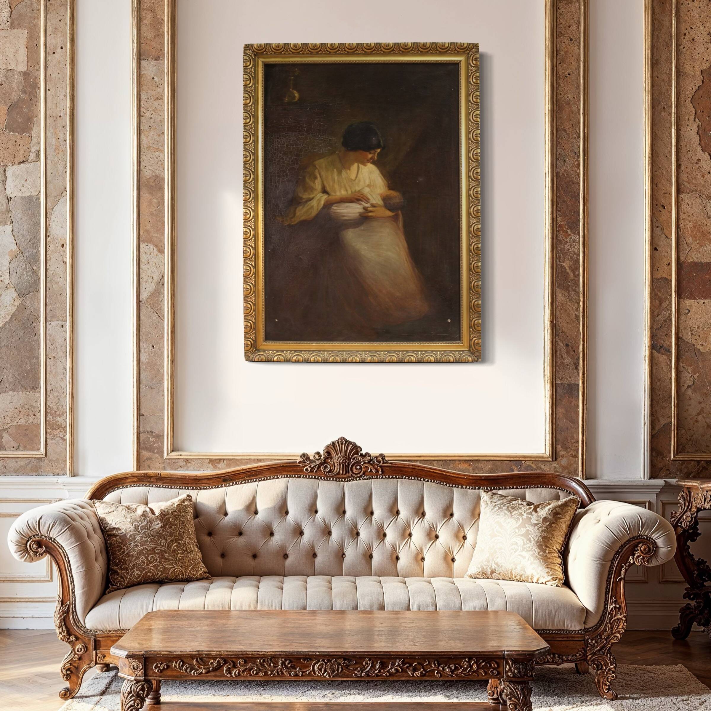 Spanish painting of an interior scene from the 20th century