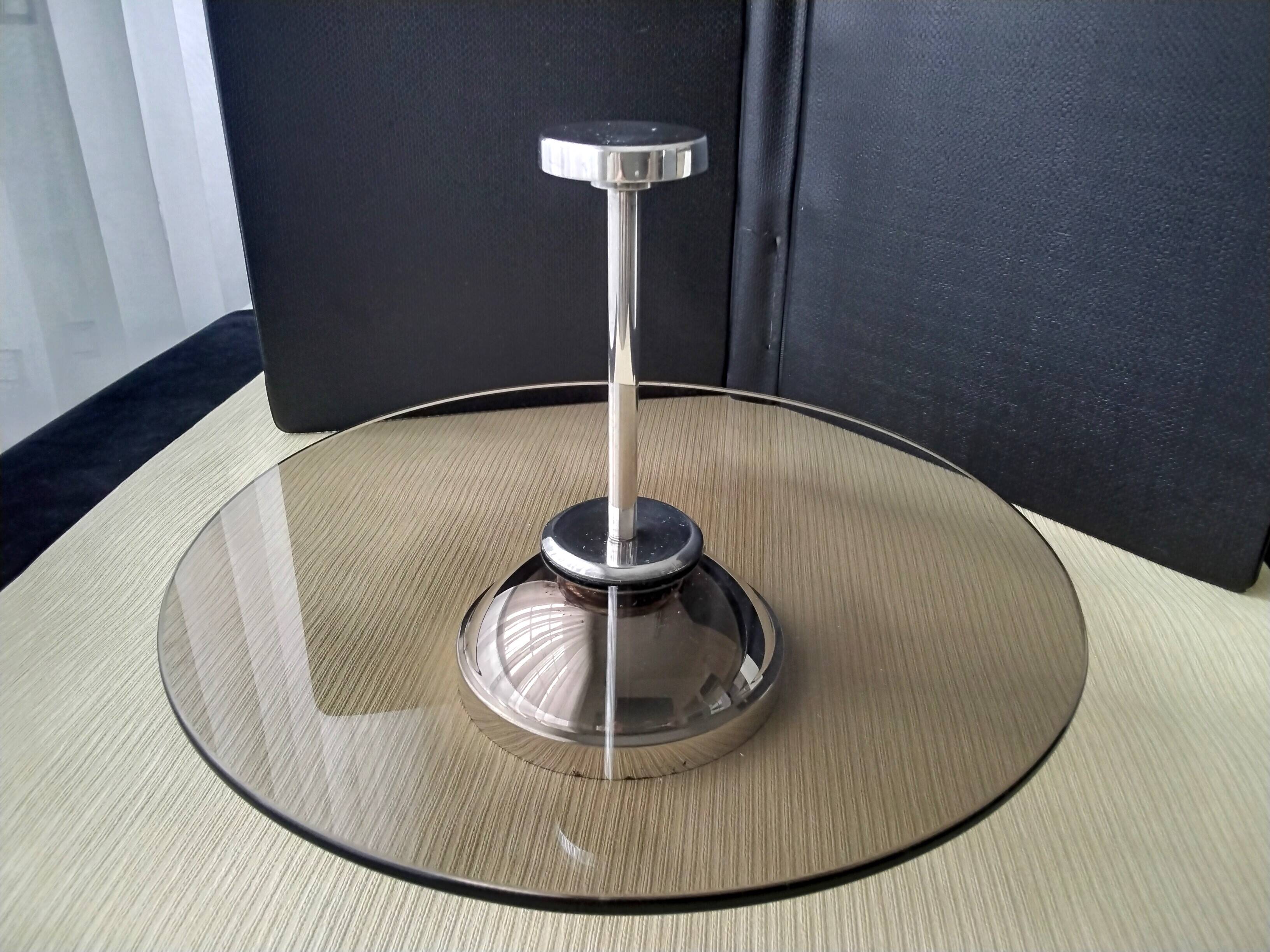 Vintage Glass and Stainless Steel Cheese Board