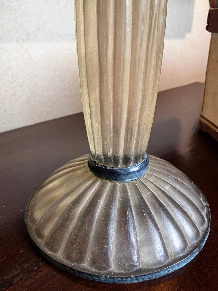 Art Deco Frosted Acrylic and Verdigris Brass Pricket Candleholder