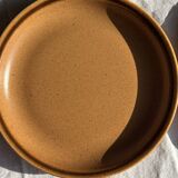 Set of 11 small dessert plates in brown-striped stoneware from Sarreguemines.