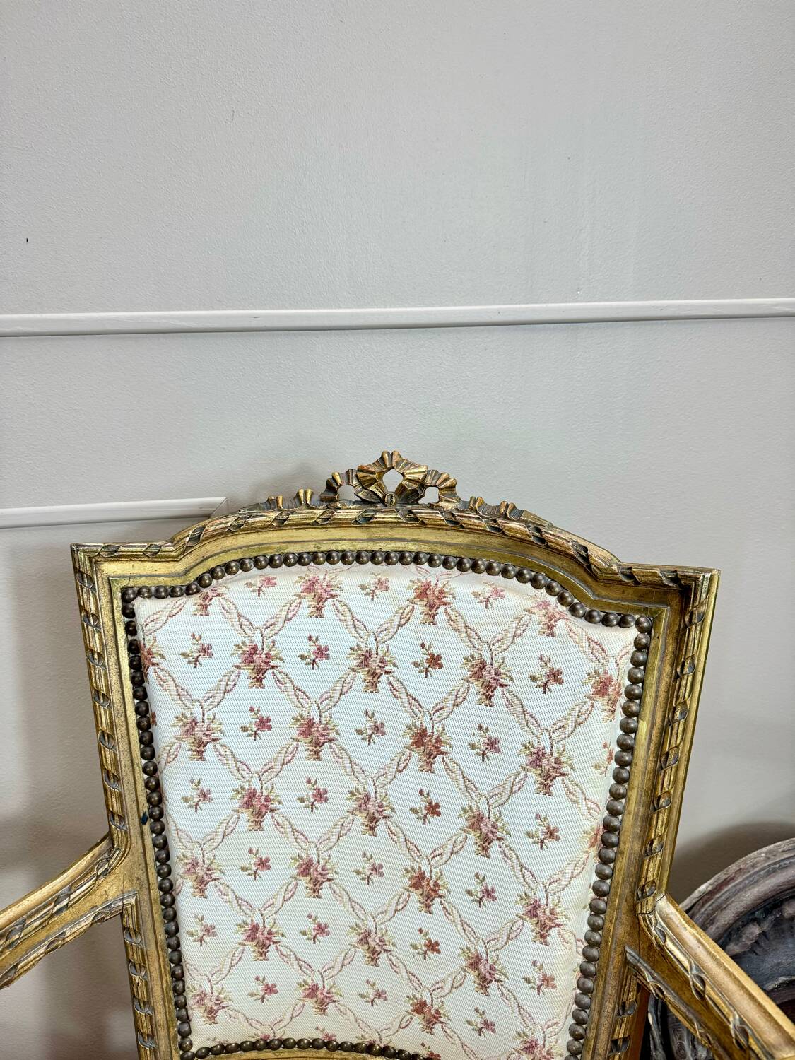 Pair of louis xvi style gilded wood armchairs, 19th century