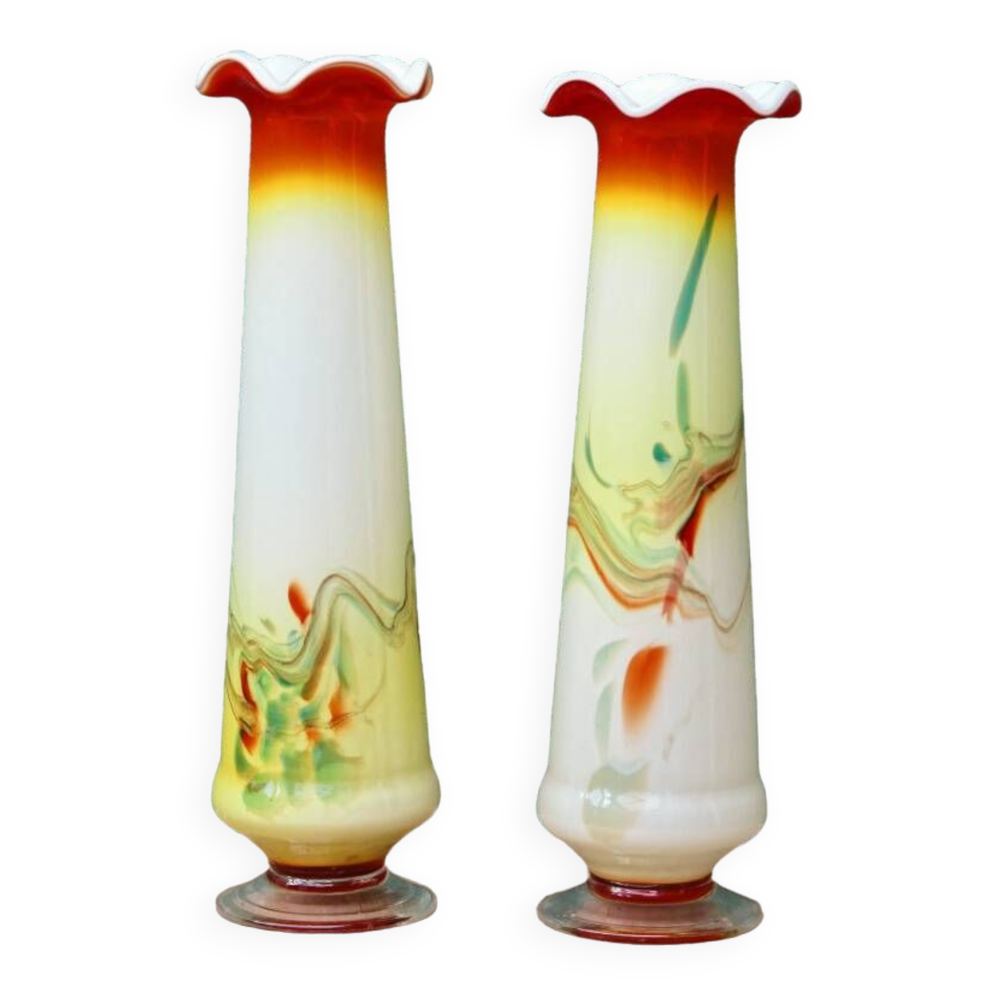 Pair of blown glass Murano collared vases