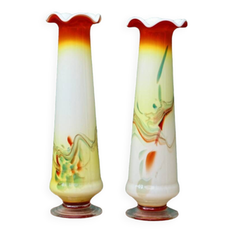 Pair of blown glass Murano collared vases