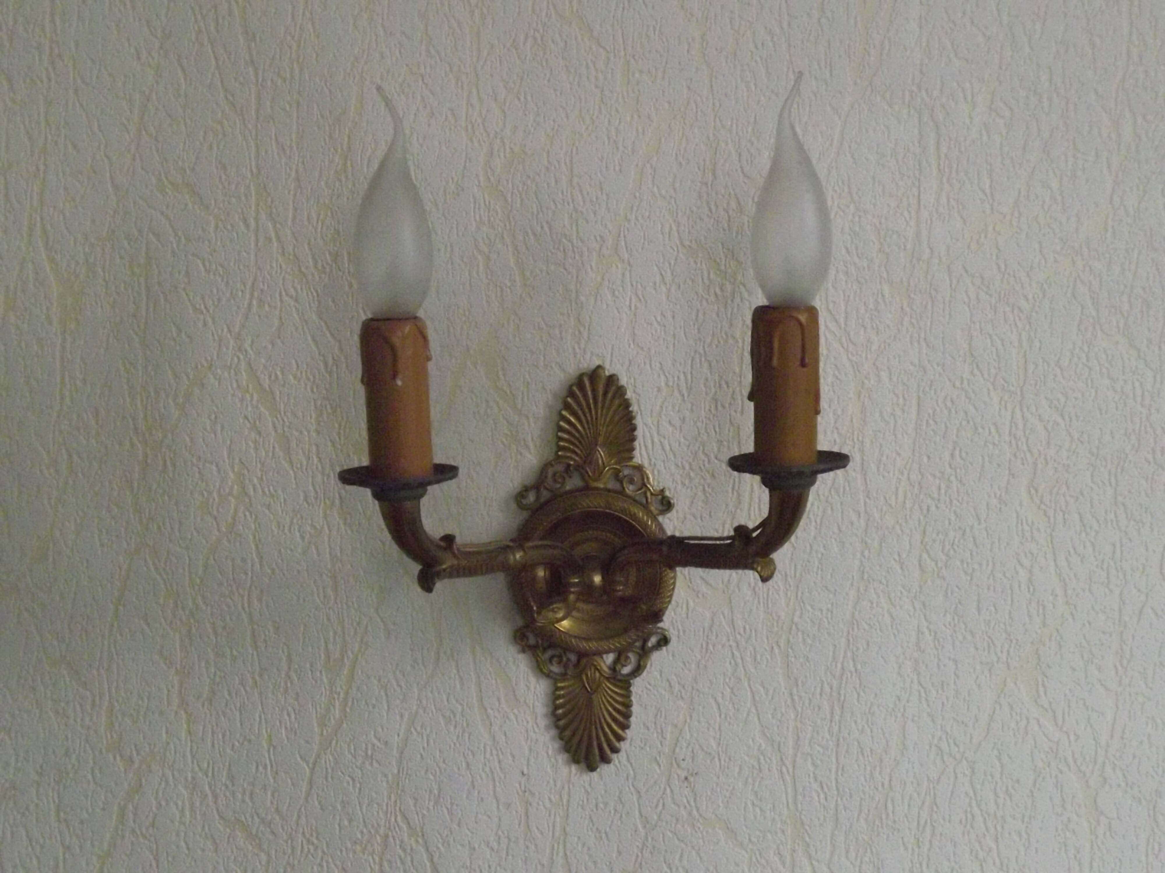 French Antique Bronze Empire Double Wall Sconce with Fan & Swan Detail 5239