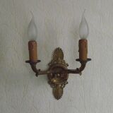 French Antique Bronze Empire Double Wall Sconce with Fan & Swan Detail 5239