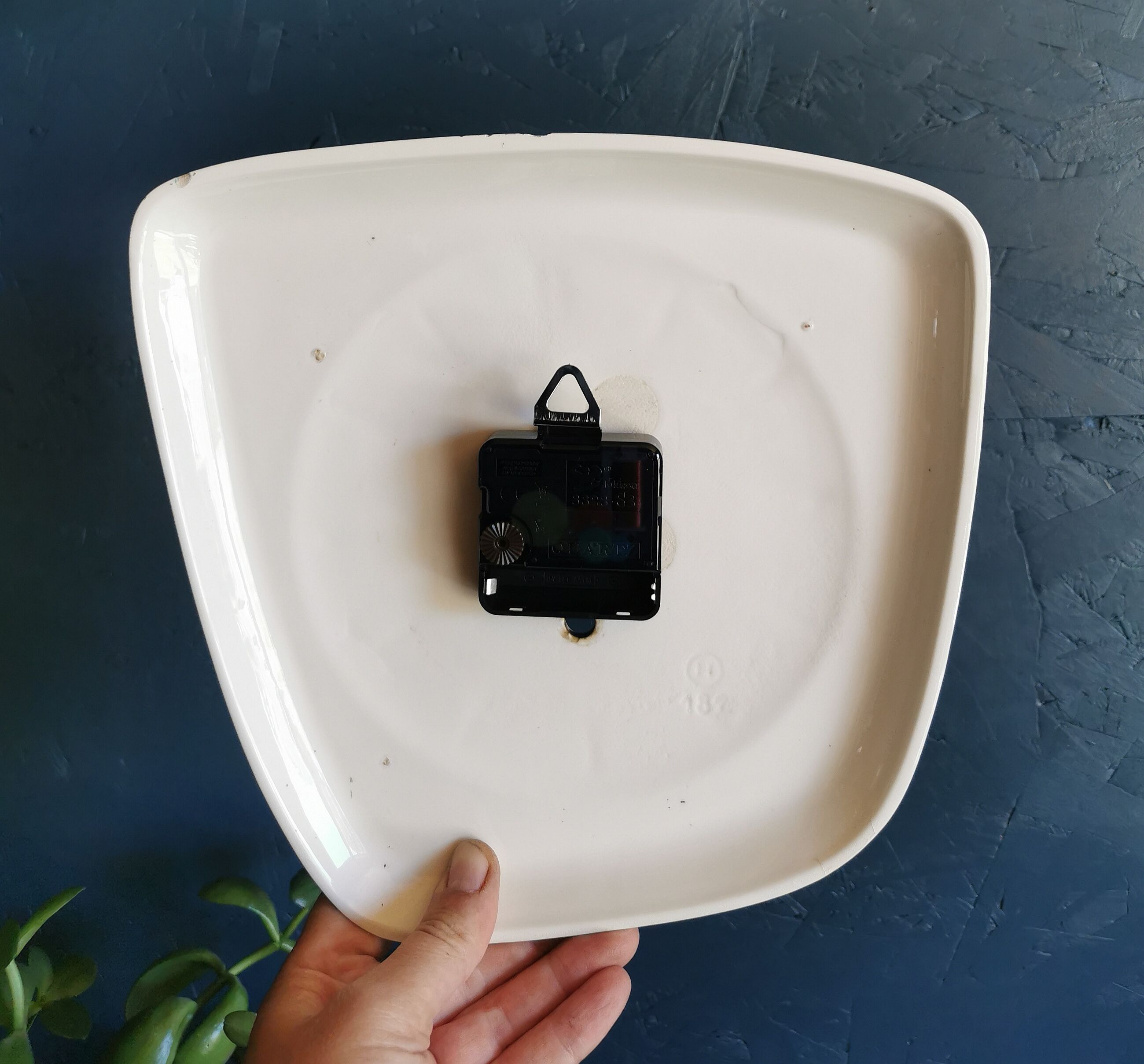 Vintage ceramic clock asymmetrical silent wall clock "Diehl golden green"