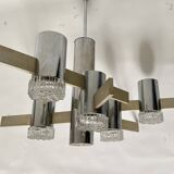 Sciolari six-light pendant light in chrome and aluminum italian work from the 1970s
