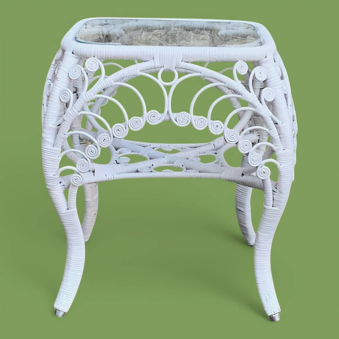 Peacock white rattan side table 1970