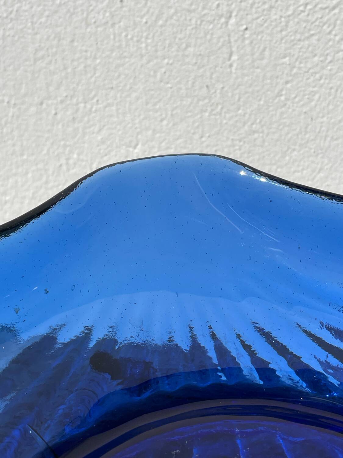Blue glass shell salad bowl