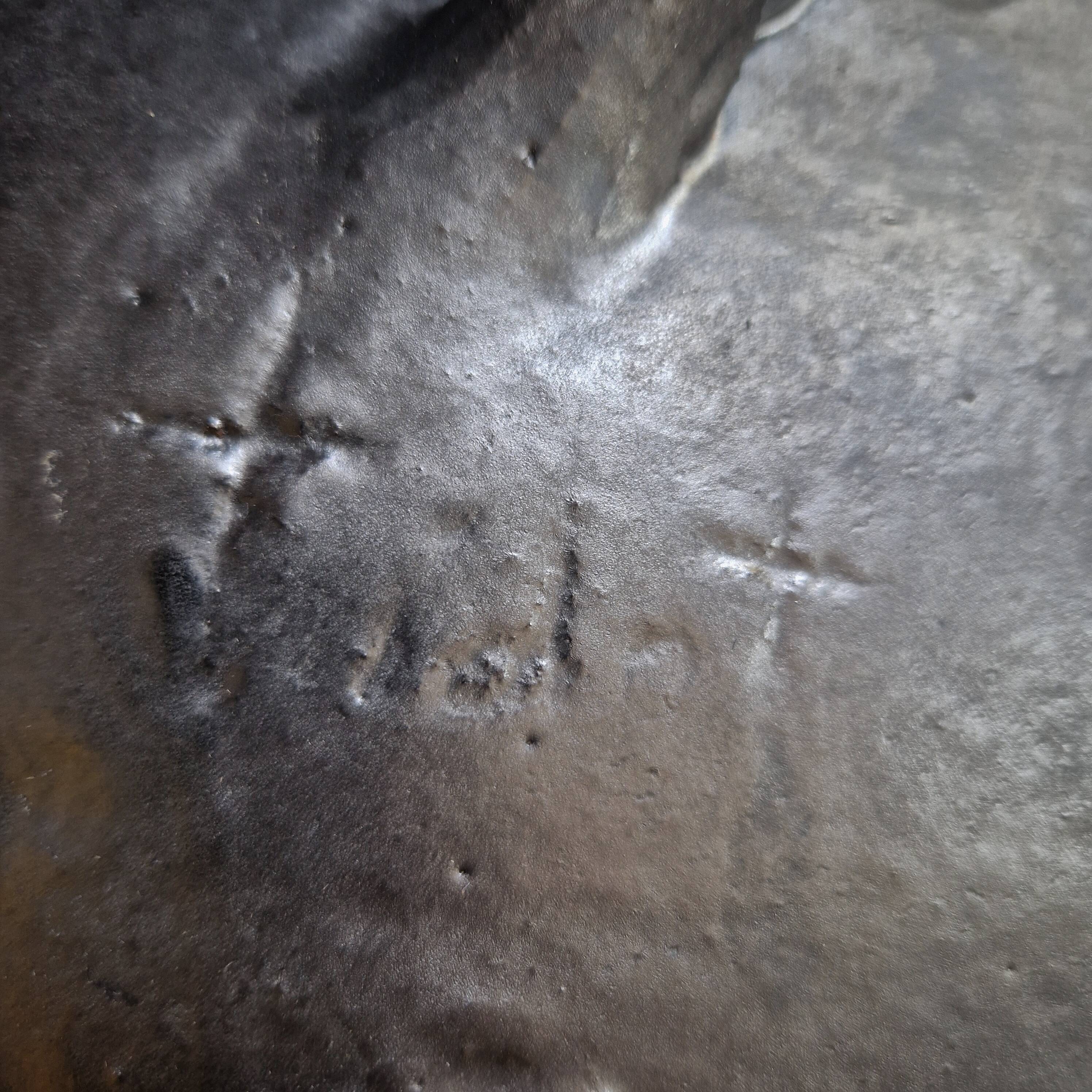 Dish on feet or storage compartment in enameled stoneware signed gerard tridot france