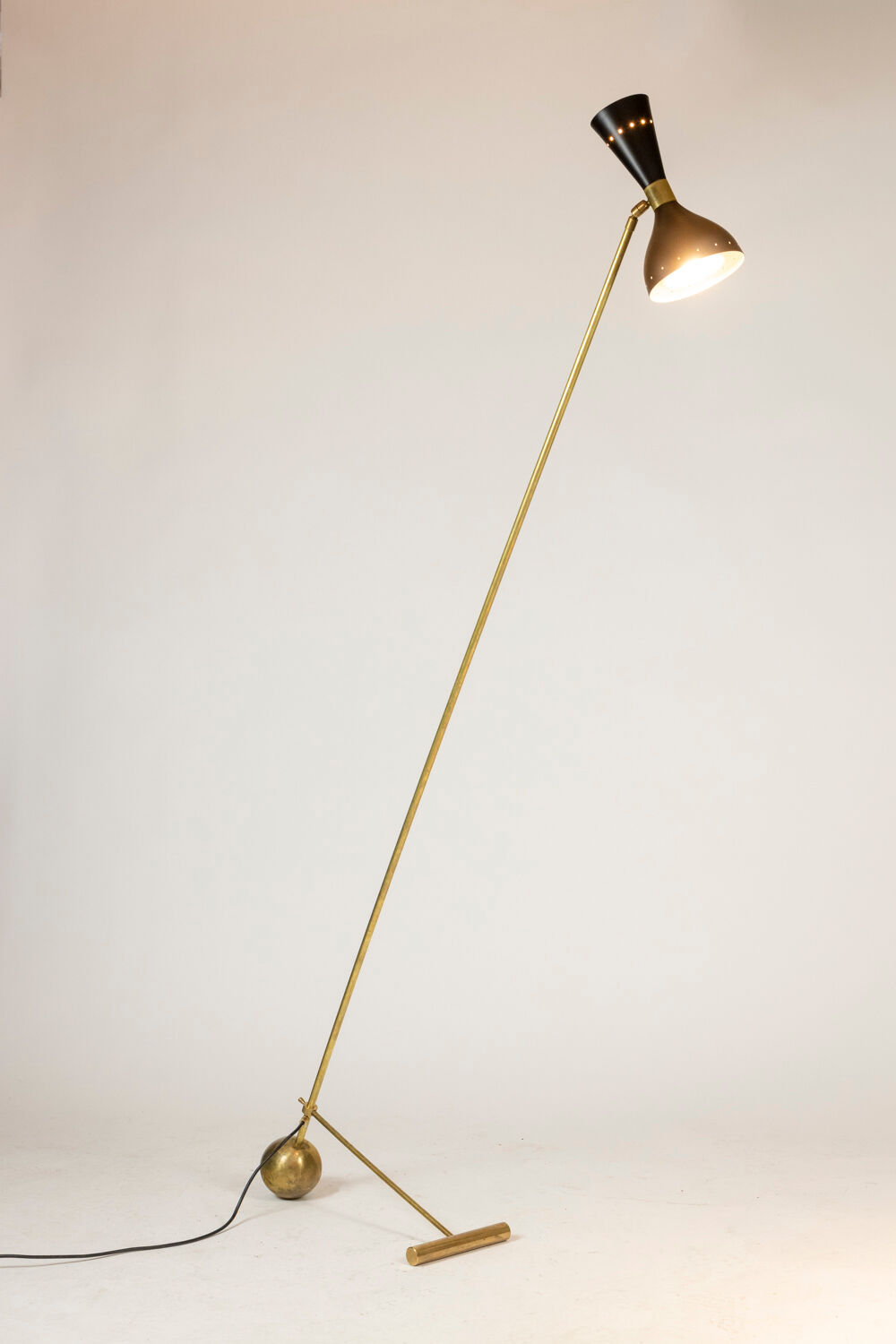 Floor lamp in perforated sheet metal and gilded brass, 1960s