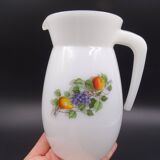 Pitcher or broc in opaline Arcopal fruit décor 1970