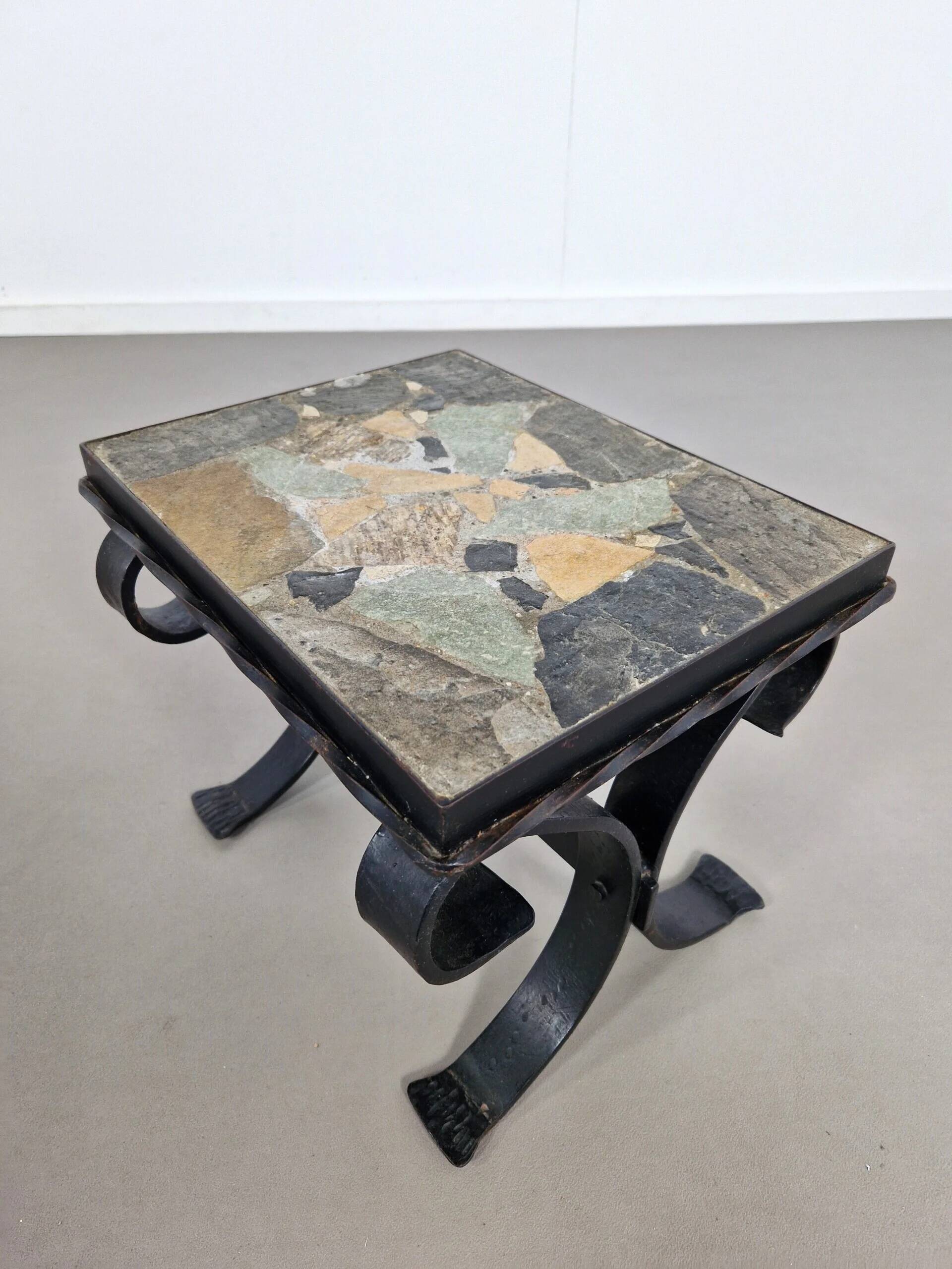 Cast iron & slate stone side table | 1960s