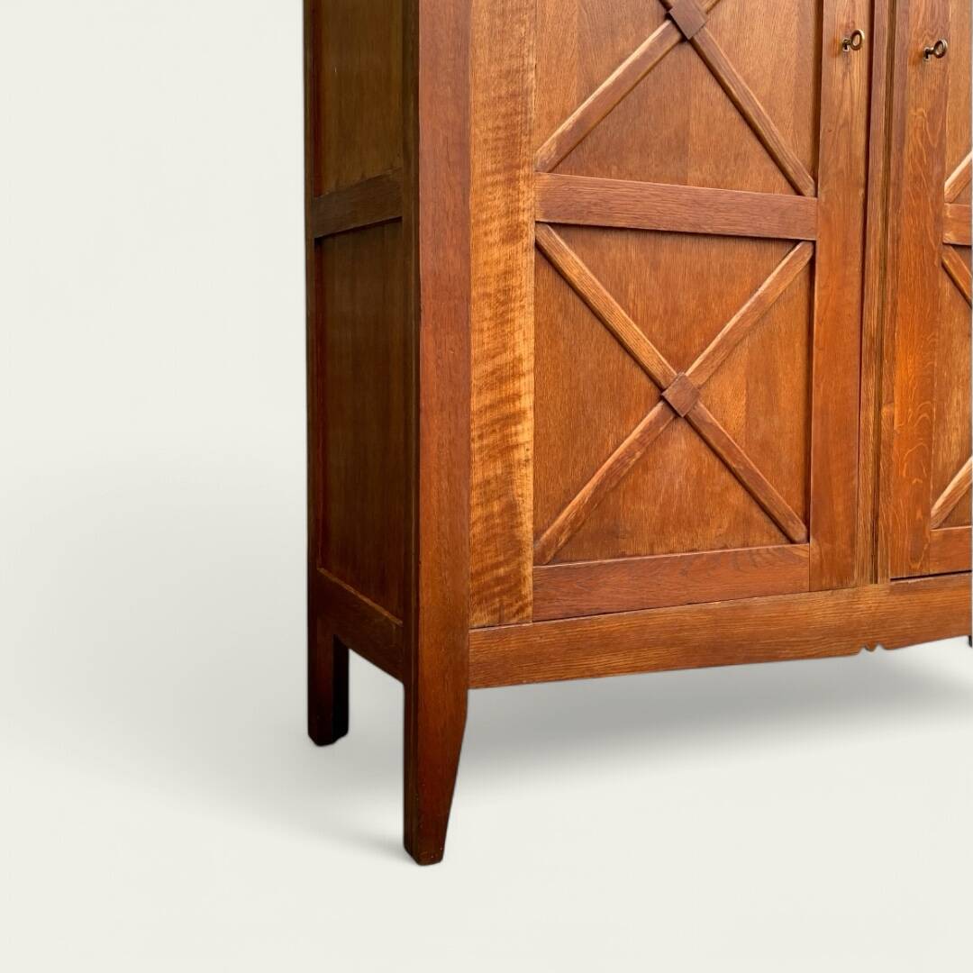 Vintage solid oak cross-braced wardrobe 1940