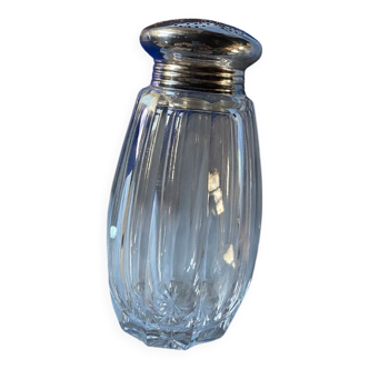 Saupoudreuse à sucre en cristal et métal argenté