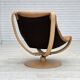 1980s, Scandinavian swivel armchair, furniture leather, bent wood.