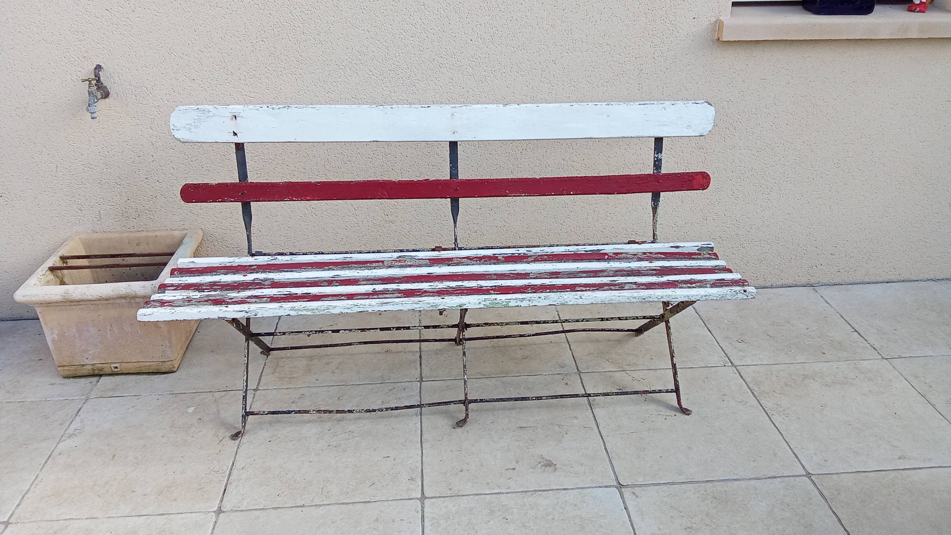 Vintage foldable wrought iron wood garden bench