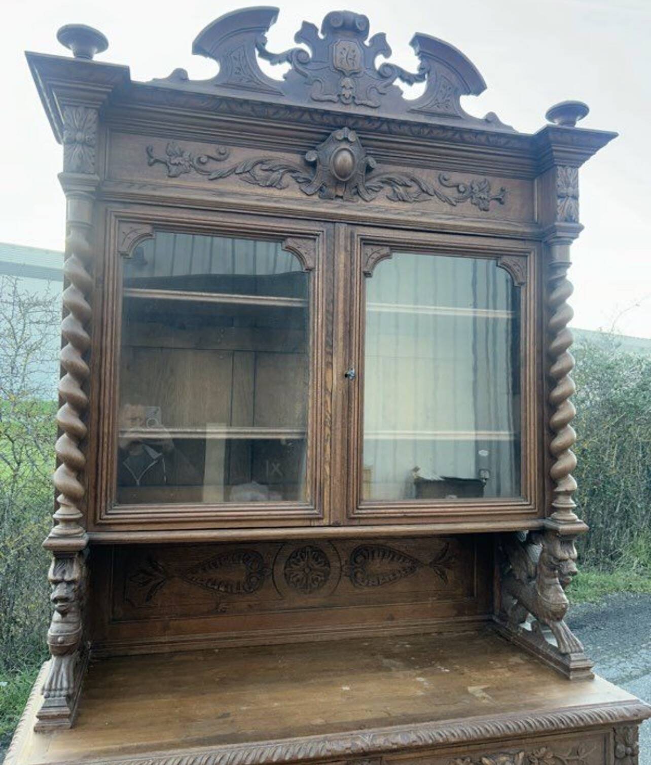 Henri II two-body buffet carved from solid wood