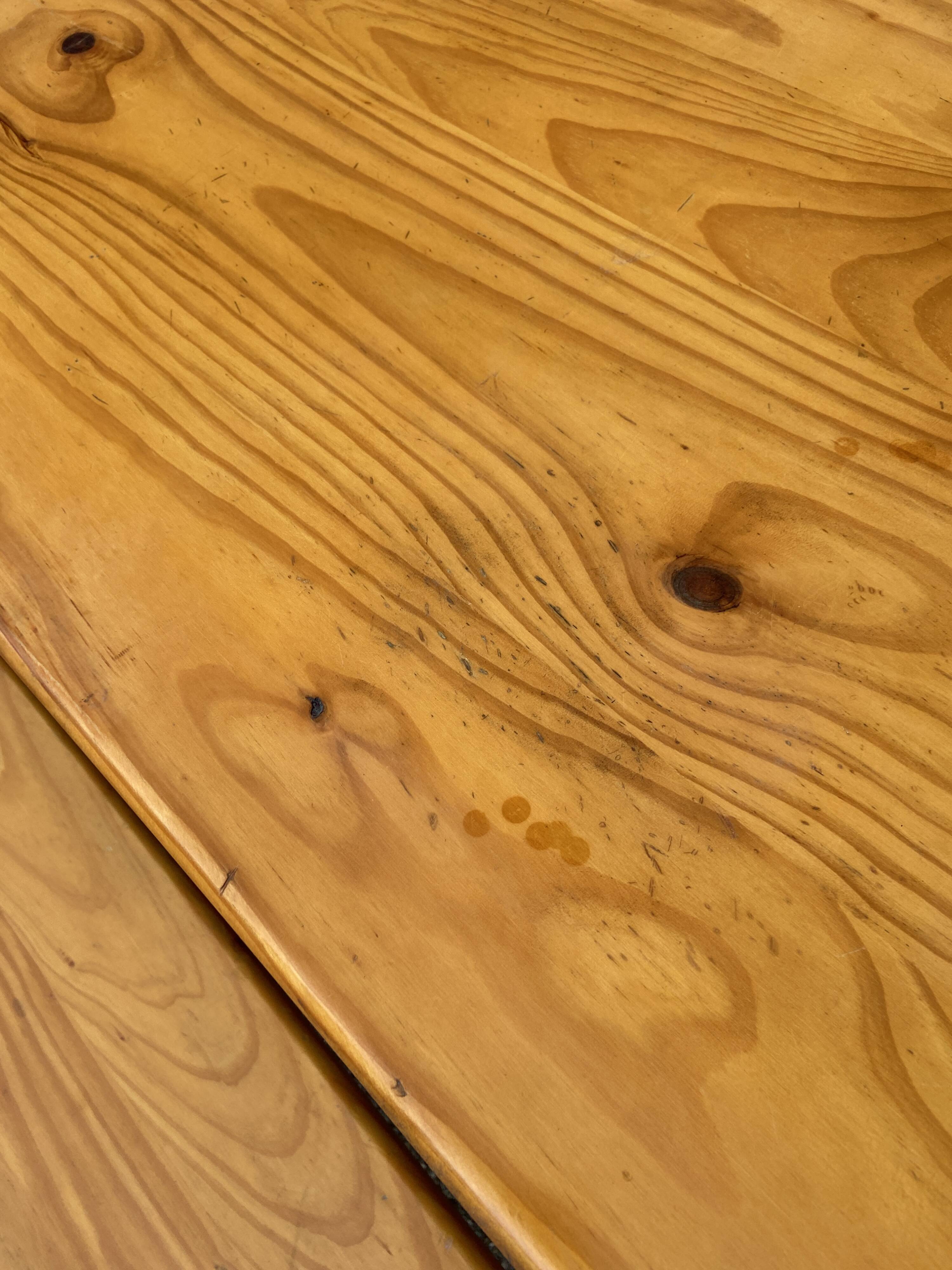 Vintage Scandinavian pine dining set, 1980s table and benches