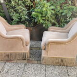 Pair of vintage armchairs, beige velvet